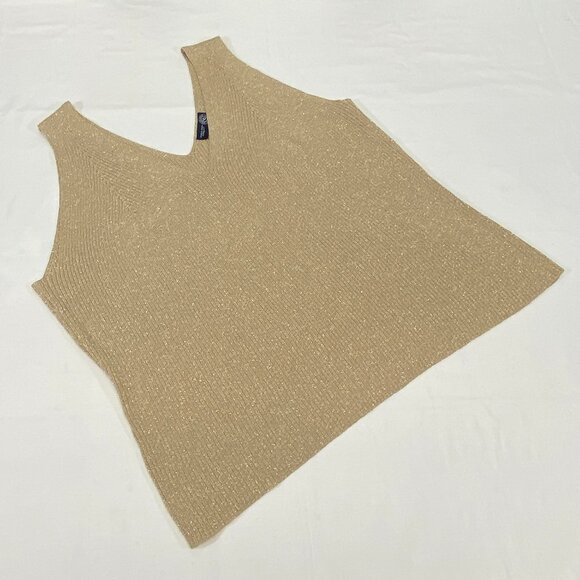 Venezia Jeans Co Gold Metallic Rib Knit Tank Sleeveless V-Neck Shimmer Top Lurex - Picture 8 of 12